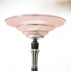 Art Deco Skyscraper Style Frosted Rose Glass Torchiere w Stylized Cubist Detail - 4233704