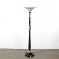 Art Deco Skyscraper Style Frosted Rose Glass Torchiere w Stylized Cubist Detail - 4233706
