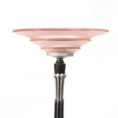 Art Deco Skyscraper Style Frosted Rose Glass Torchiere w Stylized Cubist Detail - 4233714
