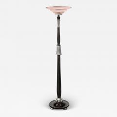 Art Deco Skyscraper Style Frosted Rose Glass Torchiere w Stylized Cubist Detail - 4237992