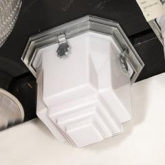 Art Deco Skyscraper Style Milk Glass Flush Mounts w Polished Aluminum Fittings - 4162178