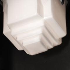Art Deco Skyscraper Style Milk Glass Flush Mounts w Polished Aluminum Fittings - 4162192