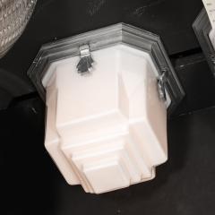 Art Deco Skyscraper Style Milk Glass Flush Mounts w Polished Aluminum Fittings - 4162196