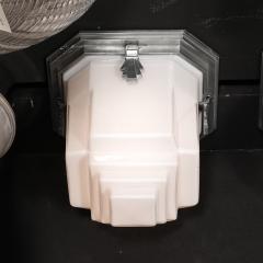 Art Deco Skyscraper Style Milk Glass Flush Mounts w Polished Aluminum Fittings - 4162199