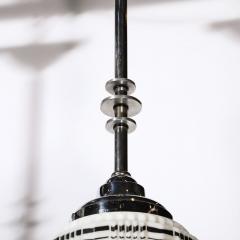 Art Deco Skyscraper Style Milk Glass Pendant w Black Enamel Chrome Detailing - 3645208