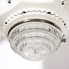 Art Deco Skyscraper Style Milk Glass Pendant w Black Enamel Chrome Detailing - 3645293