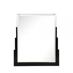 Art Deco Skyscraper Style Mirror in Black Lacquer w Beveled Detailing - 3861573