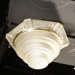 Art Deco Skyscraper Style Silvered Bronze Channeled Glass Semi Flush Mount - 2220183