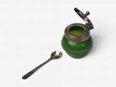 Art Deco Snuff or Cocaine Lidded Pot Green Art Glass Sterling Silver 1930s - 4828342