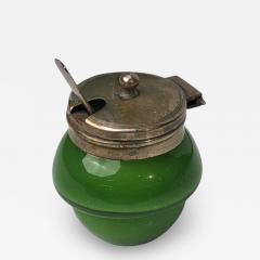 Art Deco Snuff or Cocaine Lidded Pot Green Art Glass Sterling Silver 1930s - 4828831
