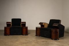 Art Deco Stained Wood and Velvet Seating Group with Leopard Print Accents - 4508506