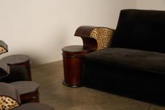Art Deco Stained Wood and Velvet Seating Group with Leopard Print Accents - 4508510