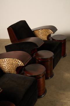 Art Deco Stained Wood and Velvet Seating Group with Leopard Print Accents - 4508512