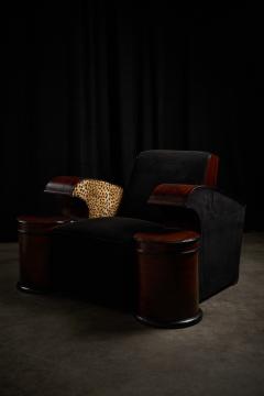 Art Deco Stained Wood and Velvet Seating Group with Leopard Print Accents - 4508514
