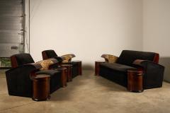 Art Deco Stained Wood and Velvet Seating Group with Leopard Print Accents - 4508516