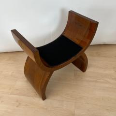 Art Deco Stool Walnut Veneer Black Fabric Italy circa 1930 - 4254673
