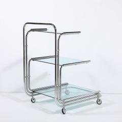 Art Deco Streamline Three Tier Chrome Glass Bar Cart W Removable Trays - 3703473