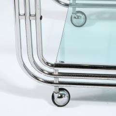 Art Deco Streamline Three Tier Chrome Glass Bar Cart W Removable Trays - 3703511