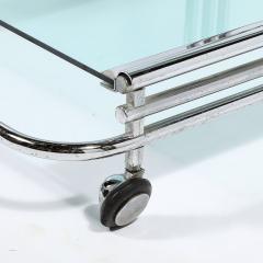 Art Deco Streamline Three Tier Chrome Glass Bar Cart W Removable Trays - 3703559