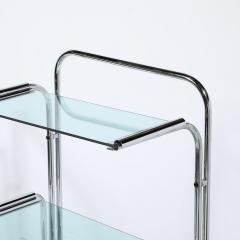Art Deco Streamline Three Tier Chrome Glass Bar Cart W Removable Trays - 3703564