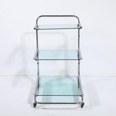 Art Deco Streamline Three Tier Chrome Glass Bar Cart W Removable Trays - 3703571