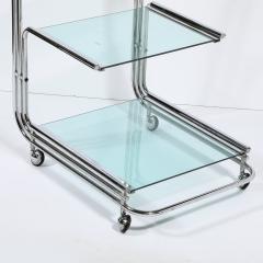 Art Deco Streamline Three Tier Chrome Glass Bar Cart W Removable Trays - 3703586