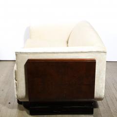 Art Deco Streamlined Black Lacquer Walnut and Oyster Velvet Sofa Love Seat - 2365666
