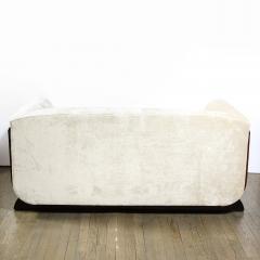 Art Deco Streamlined Black Lacquer Walnut and Oyster Velvet Sofa Love Seat - 2365688