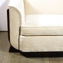 Art Deco Streamlined Black Lacquer Walnut and Oyster Velvet Sofa Love Seat - 2365695
