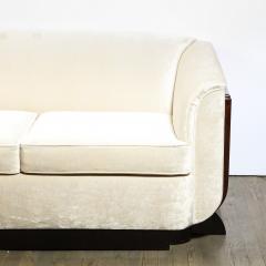 Art Deco Streamlined Black Lacquer Walnut and Oyster Velvet Sofa Love Seat - 2365712