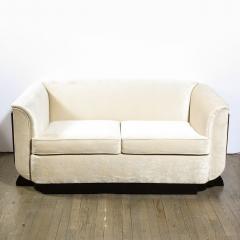 Art Deco Streamlined Black Lacquer Walnut and Oyster Velvet Sofa Love Seat - 2365724