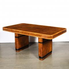 Art Deco Streamlined Book Matched Burled Walnut w Black Lacquer Dining Table - 4653742