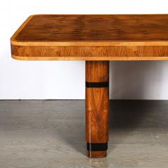 Art Deco Streamlined Book Matched Burled Walnut w Black Lacquer Dining Table - 4653747