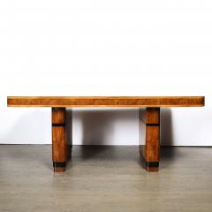 Art Deco Streamlined Book Matched Burled Walnut w Black Lacquer Dining Table - 4653754