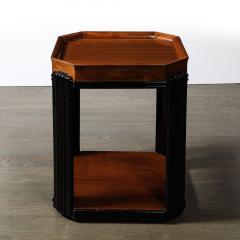 Art Deco Streamlined Machine Age Bookmatched Walnut Fluted Black Lacquer Table - 3801719