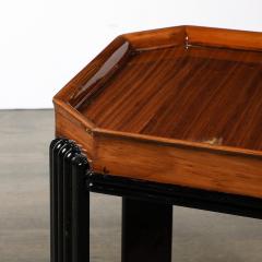 Art Deco Streamlined Machine Age Bookmatched Walnut Fluted Black Lacquer Table - 3801722