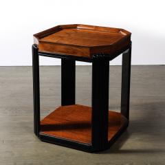 Art Deco Streamlined Machine Age Bookmatched Walnut Fluted Black Lacquer Table - 3801725