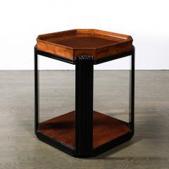 Art Deco Streamlined Machine Age Bookmatched Walnut Fluted Black Lacquer Table - 3801727