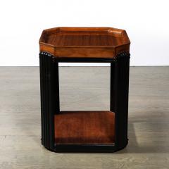 Art Deco Streamlined Machine Age Bookmatched Walnut Fluted Black Lacquer Table - 3801822