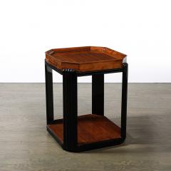 Art Deco Streamlined Machine Age Bookmatched Walnut Fluted Black Lacquer Table - 3801823