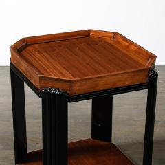 Art Deco Streamlined Machine Age Bookmatched Walnut Fluted Black Lacquer Table - 3801824