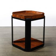 Art Deco Streamlined Machine Age Bookmatched Walnut Fluted Black Lacquer Table - 3801827