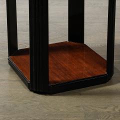 Art Deco Streamlined Machine Age Bookmatched Walnut Fluted Black Lacquer Table - 3801829