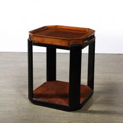 Art Deco Streamlined Machine Age Bookmatched Walnut Fluted Black Lacquer Table - 3801869