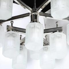 Art Deco Style 10 Arm Frosted Etched Glass Chandelier w Polished Nickel Frame - 4720290