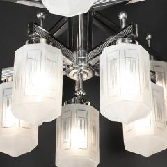 Art Deco Style 10 Arm Frosted Etched Glass Chandelier w Polished Nickel Frame - 4720292