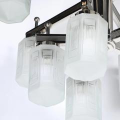Art Deco Style 10 Arm Frosted Etched Glass Chandelier w Polished Nickel Frame - 4720293