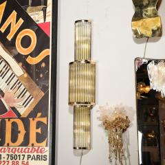 Art Deco Style 3 Tier Polished Brass Hand Blown Murano Mixed Glass Rod Sconces - 4075263