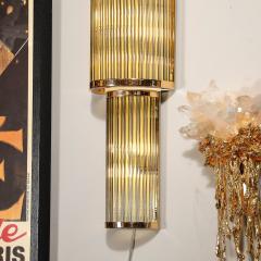 Art Deco Style 3 Tier Polished Brass Hand Blown Murano Mixed Glass Rod Sconces - 4075333