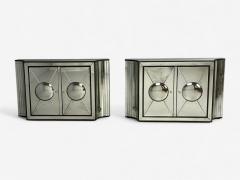 Art Deco Style Antique Glass Painted Wood Concave Mirrored Cabinets - 4338001
